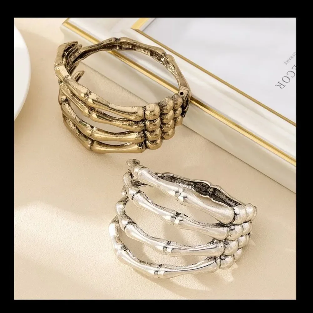 Silver Skeleton Hand Statement bracelet hinged